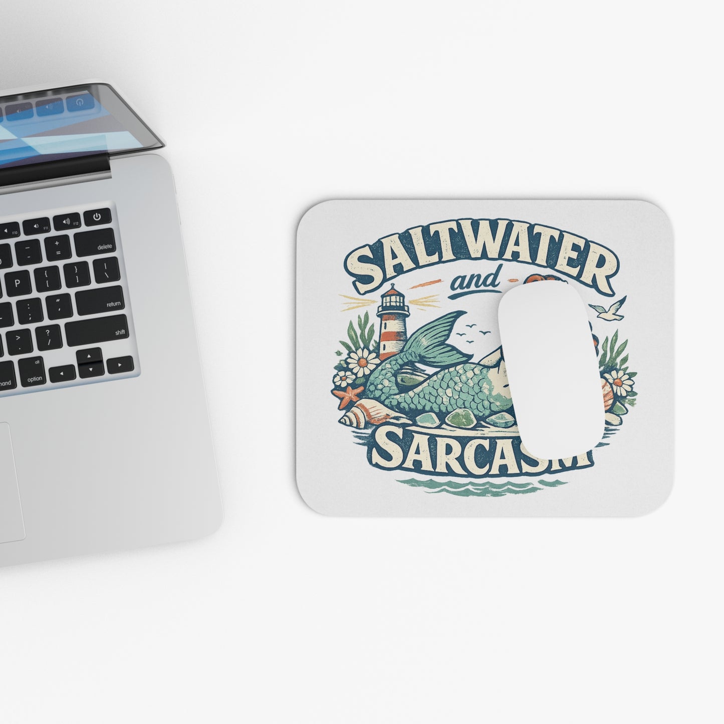 Saltwater and Sarcasm Mermaid Mouse Pad — Nautical Beach Desk Accessory