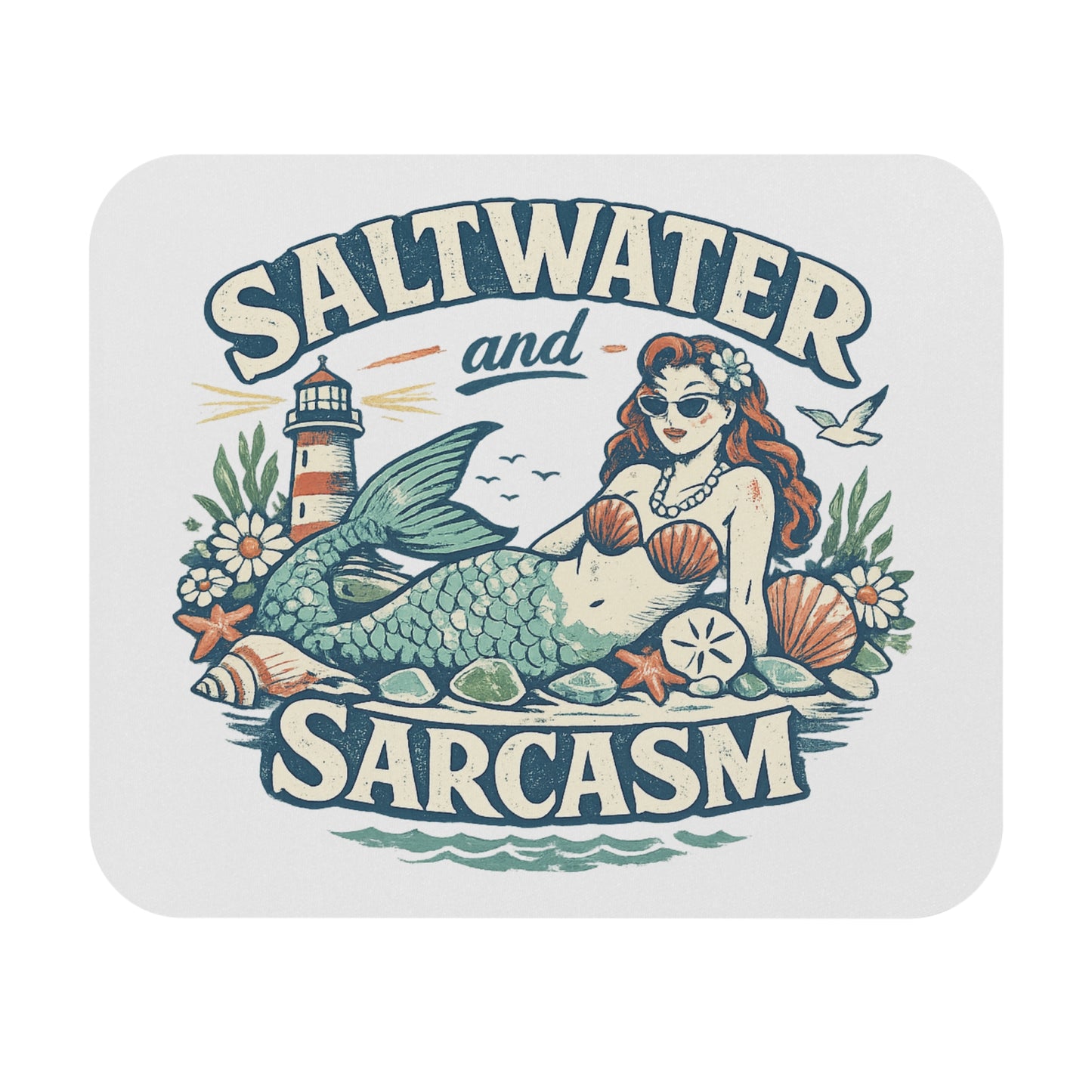 Saltwater and Sarcasm Mermaid Mouse Pad — Nautical Beach Desk Accessory