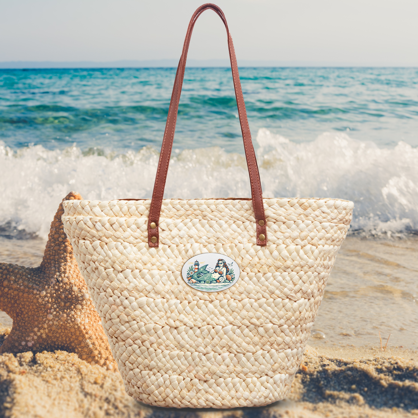 Saltwater & Sarcasm™ Mermaid Coastal Straw Tote | Woven Beach Shoulder Bag
